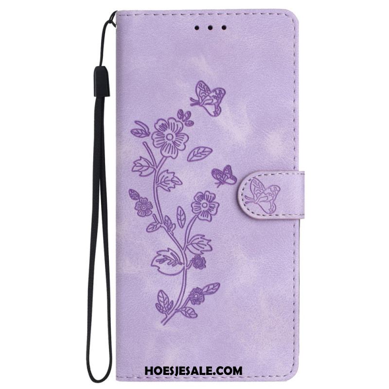 Leren Hoesje Samsung Galaxy S24 5g Discreet Bloemenpatroon Met Riempje Bescherming Hoesje