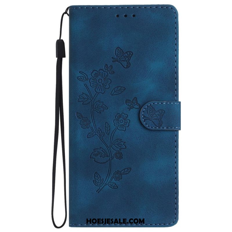 Leren Hoesje Samsung Galaxy S24 5g Discreet Bloemenpatroon Met Riempje Bescherming Hoesje