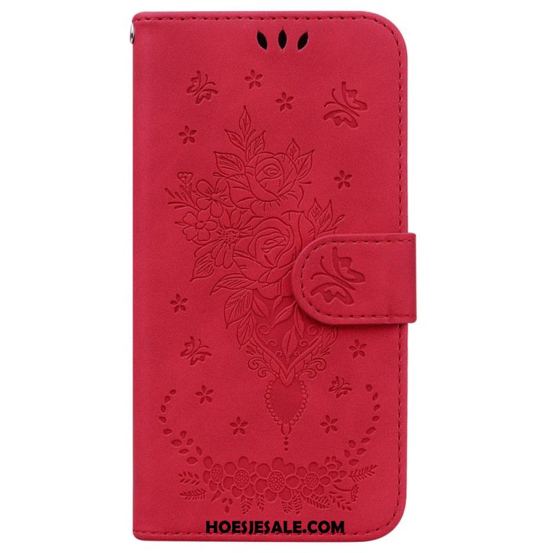 Leren Hoesje Samsung Galaxy S24 Fe Boeket Rozen Met Riem