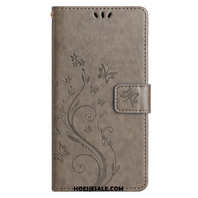 Leren Hoesje Samsung Galaxy S24 Fe Patroon Met Vlinders En Bloemen Bescherming Hoesje