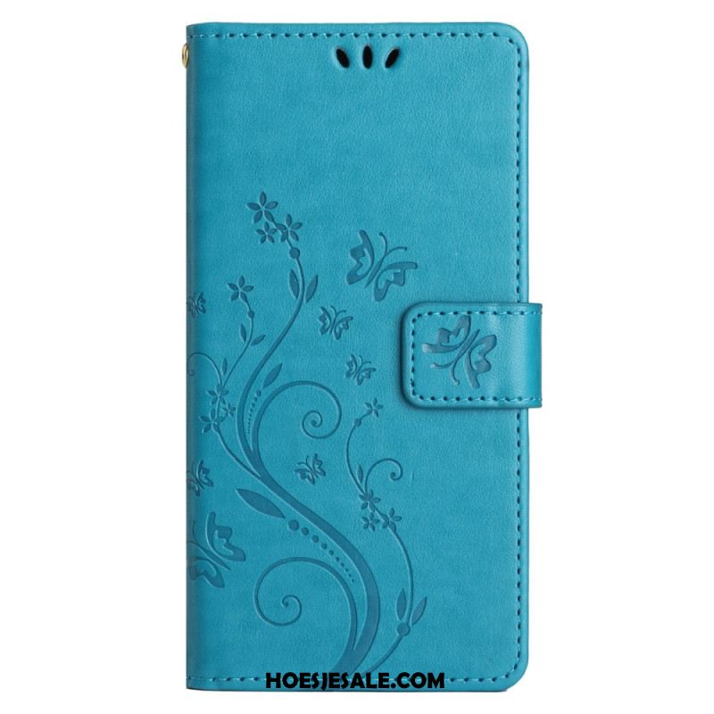 Leren Hoesje Samsung Galaxy S24 Fe Patroon Met Vlinders En Bloemen Bescherming Hoesje