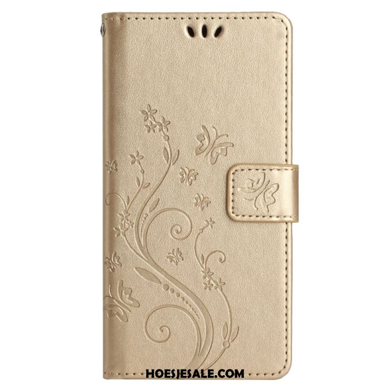 Leren Hoesje Samsung Galaxy S24 Fe Patroon Met Vlinders En Bloemen Bescherming Hoesje