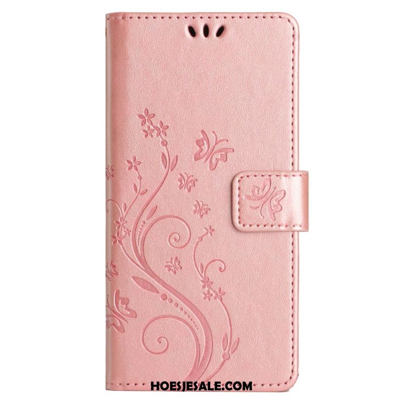 Leren Hoesje Samsung Galaxy S24 Fe Patroon Met Vlinders En Bloemen Bescherming Hoesje