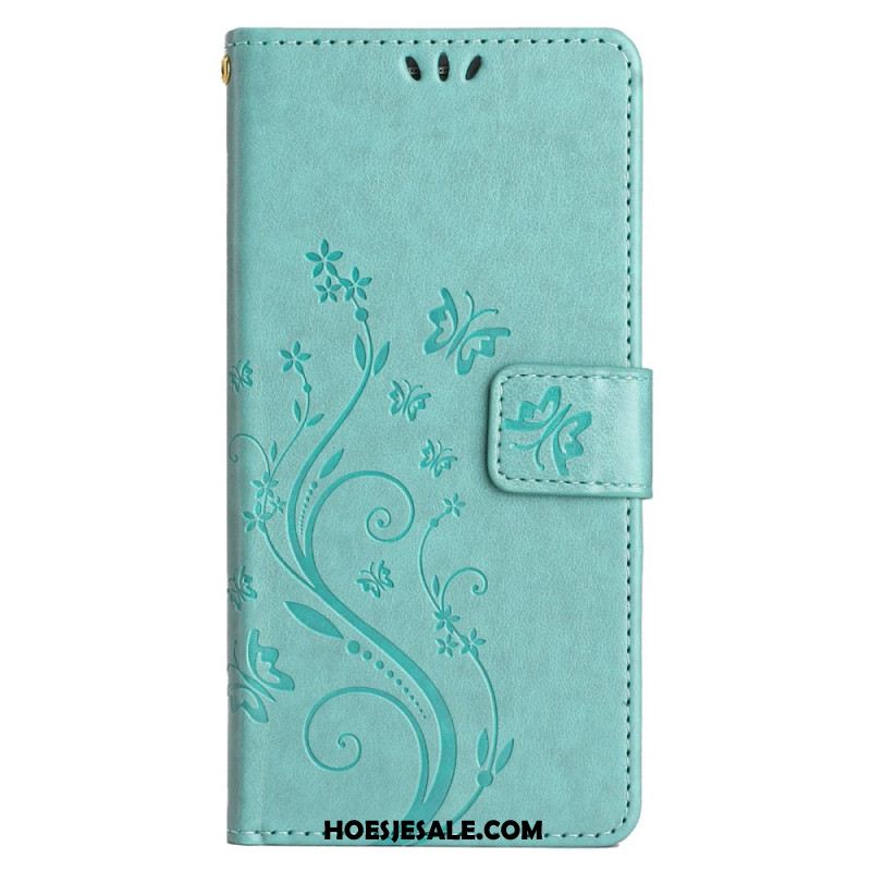 Leren Hoesje Samsung Galaxy S24 Fe Patroon Met Vlinders En Bloemen Bescherming Hoesje