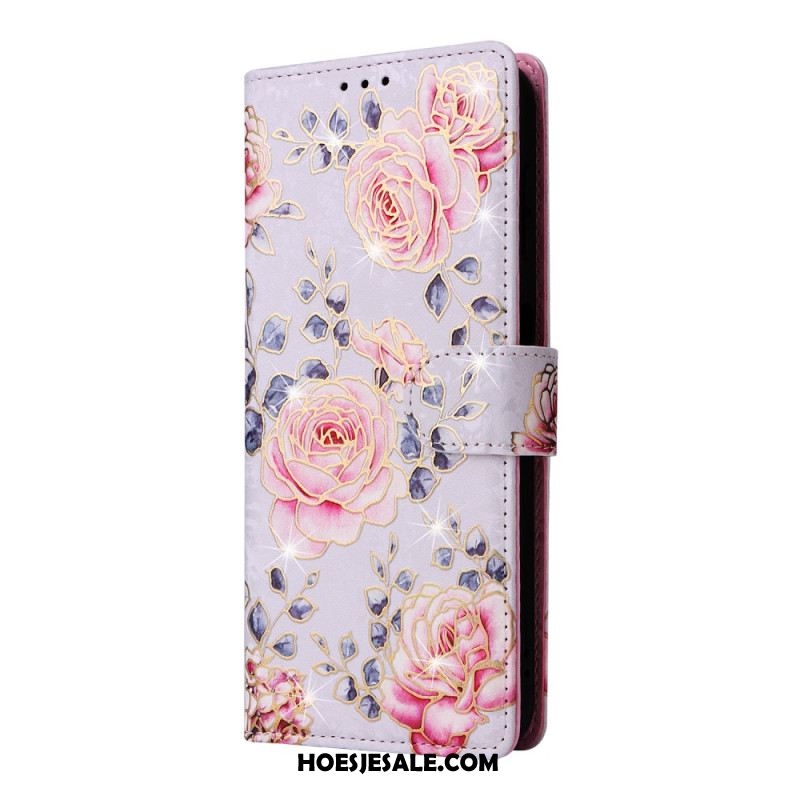 Leren Hoesje Samsung Galaxy S24 Fe Rfid Blokkerende Fleurettes Bescherming Hoesje