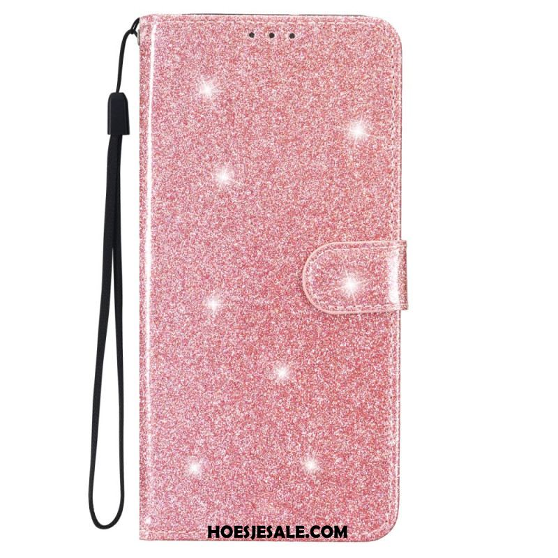 Leren Hoesje Samsung Galaxy S24 Plus 5g Pailletten Met Bandjes Bescherming Hoesje