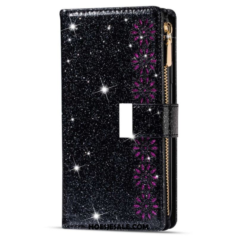 Leren Hoesje Samsung Galaxy S24 Plus 5g Pailletten Met Bandjes Bescherming Hoesje