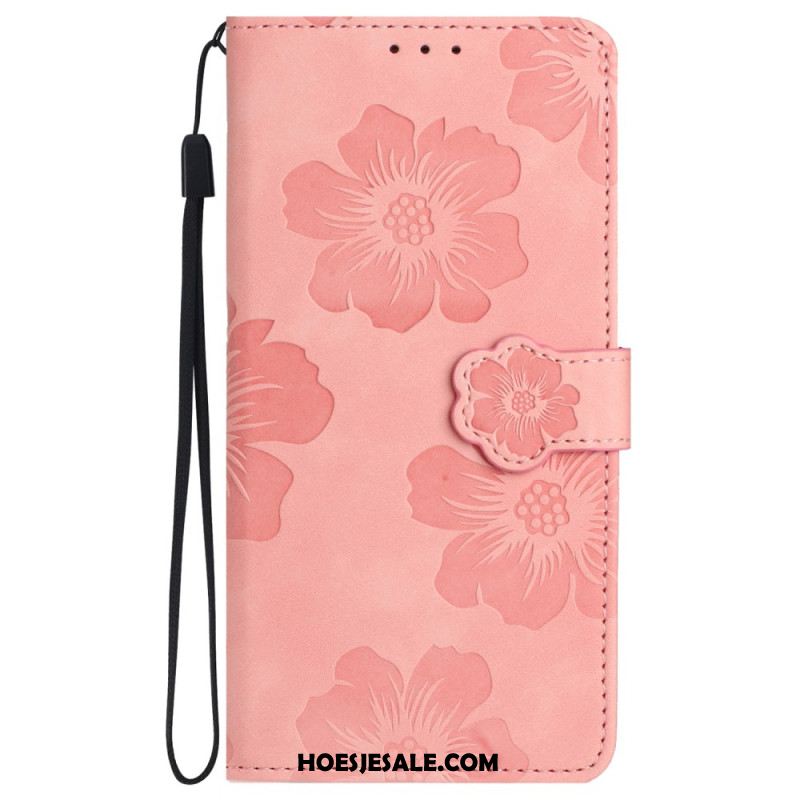 Leren Hoesje Samsung Galaxy S24 Ultra 5g Bloemen Met Riempje