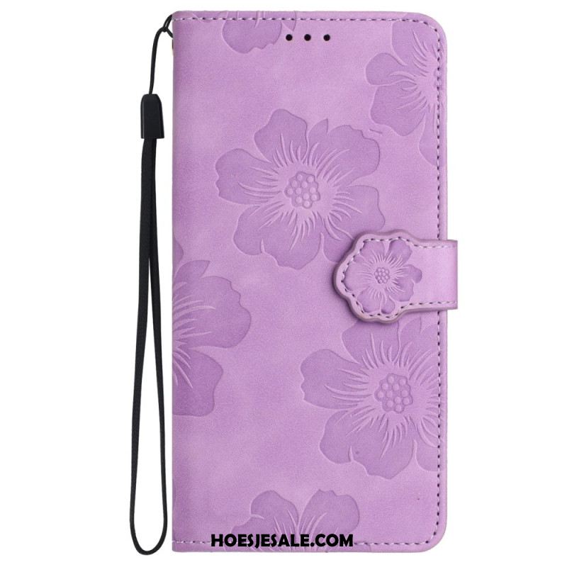 Leren Hoesje Samsung Galaxy S24 Ultra 5g Bloemen Met Riempje