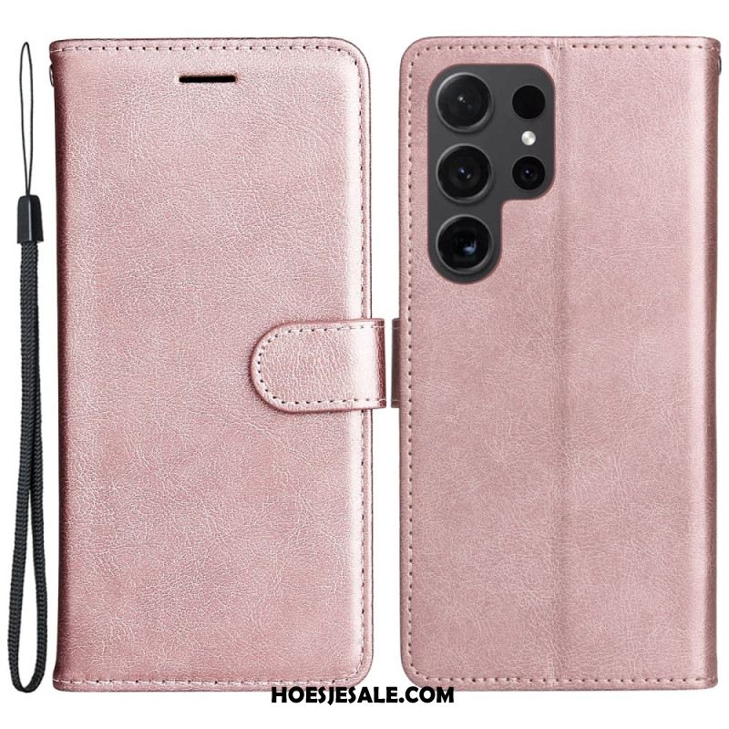 Leren Hoesje Samsung Galaxy S24 Ultra 5g Effen Kleur Met Riem Bescherming Hoesje