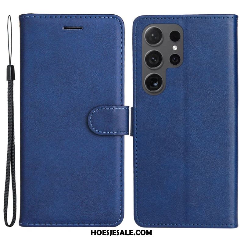 Leren Hoesje Samsung Galaxy S24 Ultra 5g Effen Kleur Met Riem Bescherming Hoesje