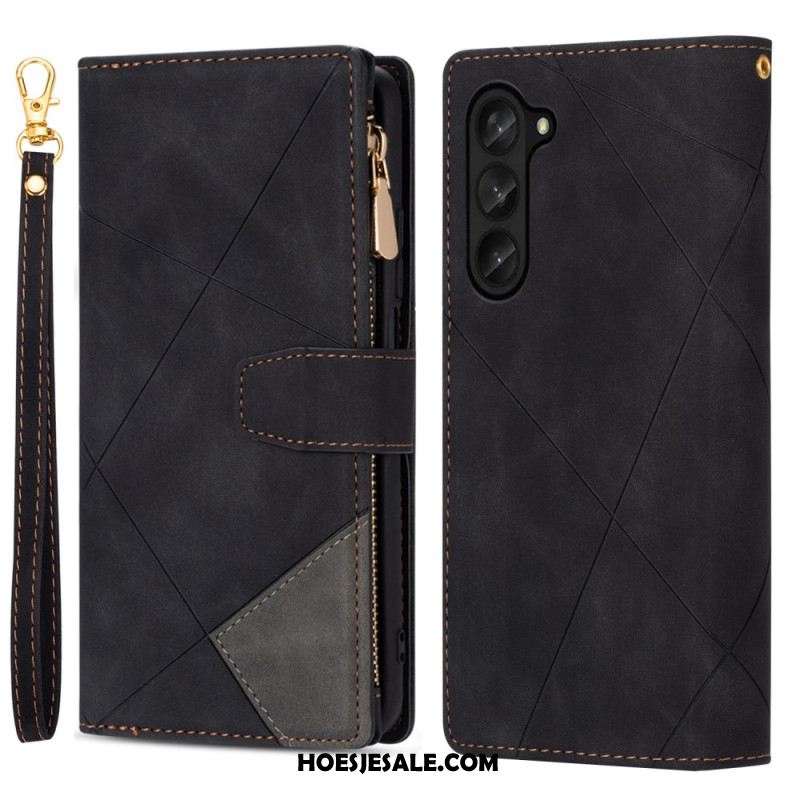 Leren Hoesje Samsung Galaxy Z Fold 5 Portemonnee Met Riempje