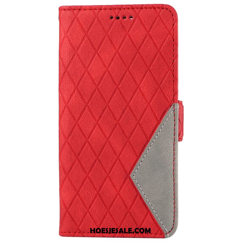 Leren Hoesje Voor Oppo Reno 12 5g Diamantafdrukken Met Riem