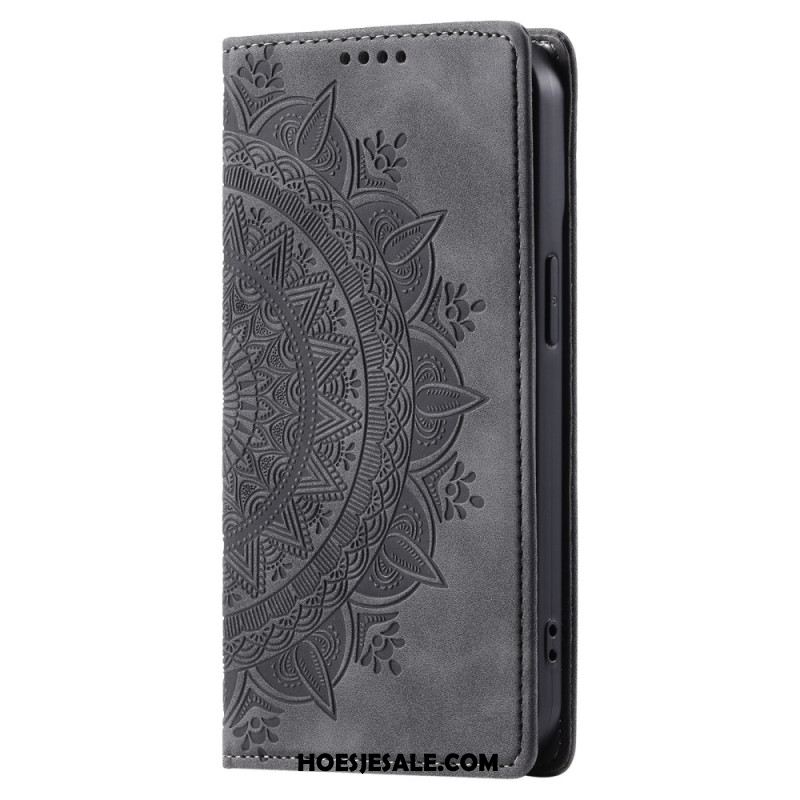 Leren Hoesje Voor Samsung Galaxy S24 5g Discrete Mandala Met Riempje