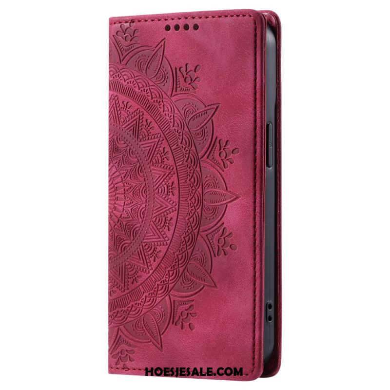 Leren Hoesje Voor Samsung Galaxy S24 5g Discrete Mandala Met Riempje