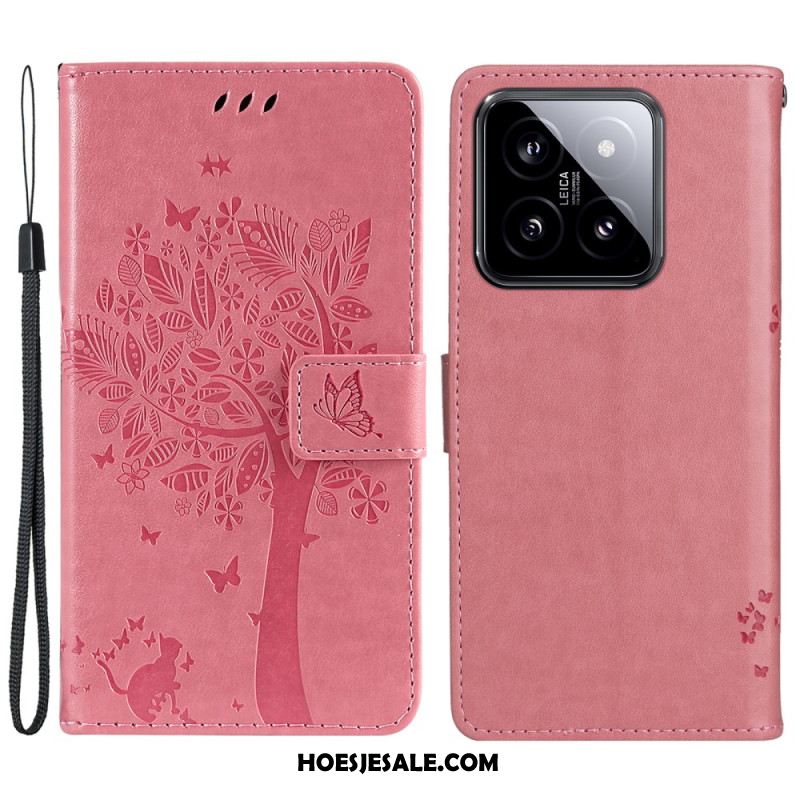 Leren Hoesje Voor Xiaomi 14 Katten- En Leeflijnboom