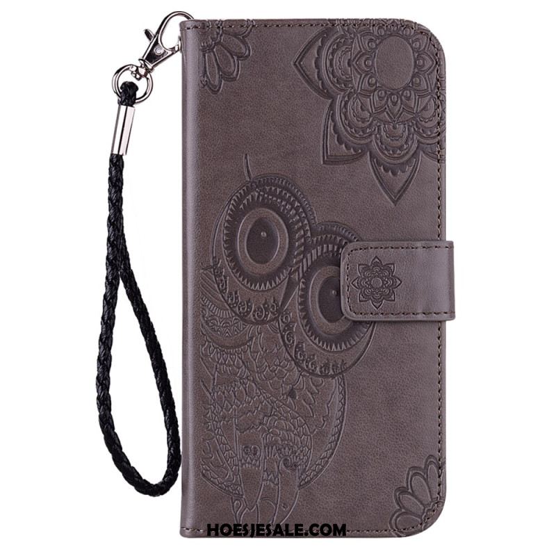 Leren Hoesje Voor Xiaomi Redmi Note 13 4g Uilpatroon Met Riem