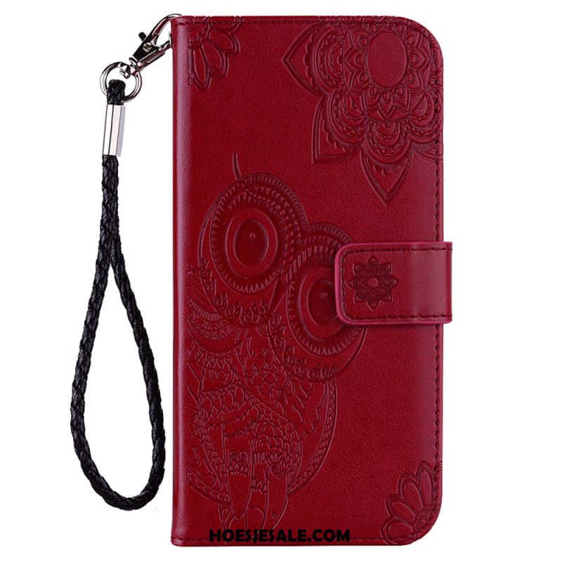 Leren Hoesje Voor Xiaomi Redmi Note 13 4g Uilpatroon Met Riem