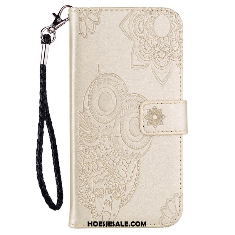 Leren Hoesje Voor Xiaomi Redmi Note 13 4g Uilpatroon Met Riem