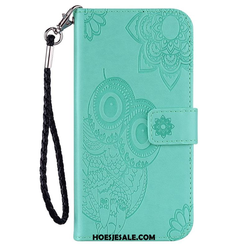 Leren Hoesje Voor Xiaomi Redmi Note 13 4g Uilpatroon Met Riem