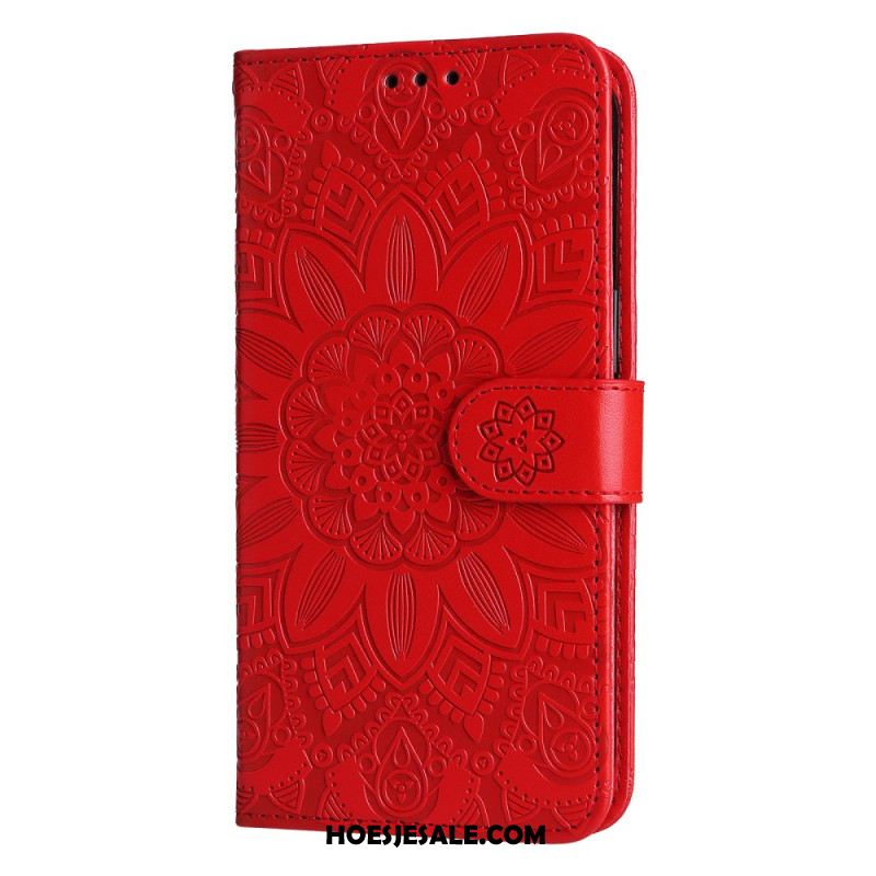 Leren Hoesje Voor Xiaomi Redmi Note 13 Pro 5g Zonnebloem Met Riempje