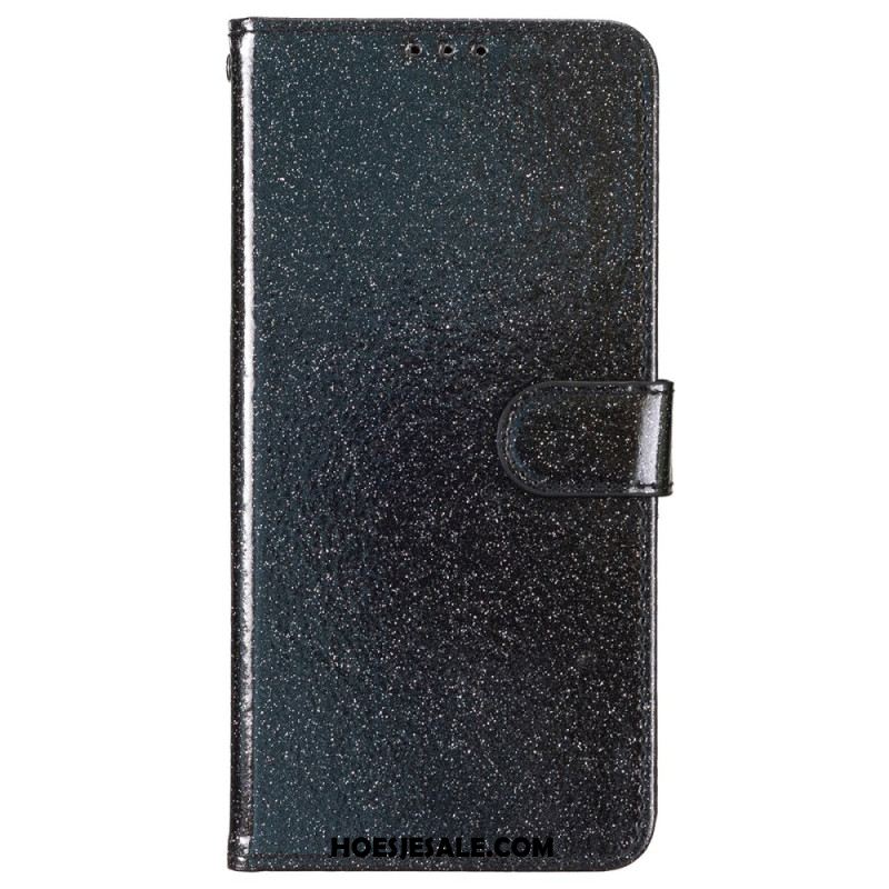 Leren Hoesje Voor iPhone 16 Plus Pailletten Met Bandjes