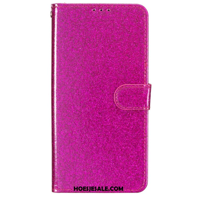 Leren Hoesje Voor iPhone 16 Plus Pailletten Met Bandjes