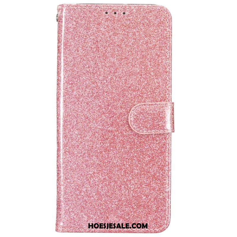 Leren Hoesje Voor iPhone 16 Plus Pailletten Met Bandjes