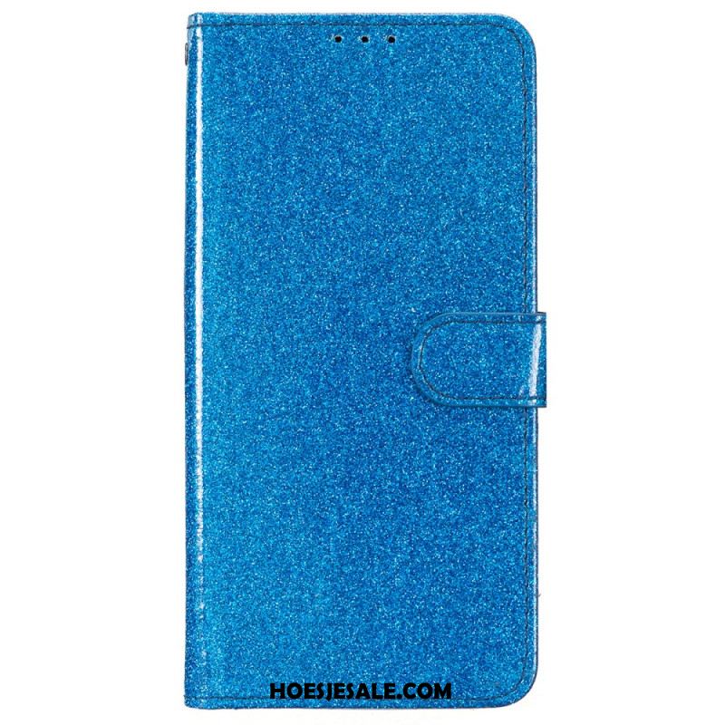 Leren Hoesje Voor iPhone 16 Plus Pailletten Met Bandjes