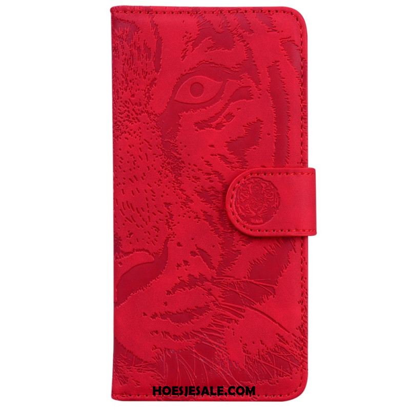 Leren Hoesje Voor iPhone 16 Plus Tijgervoetafdruk