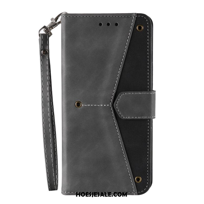 Leren Hoesje Voor iPhone 16 Plus Tweekleurige Portemonnee