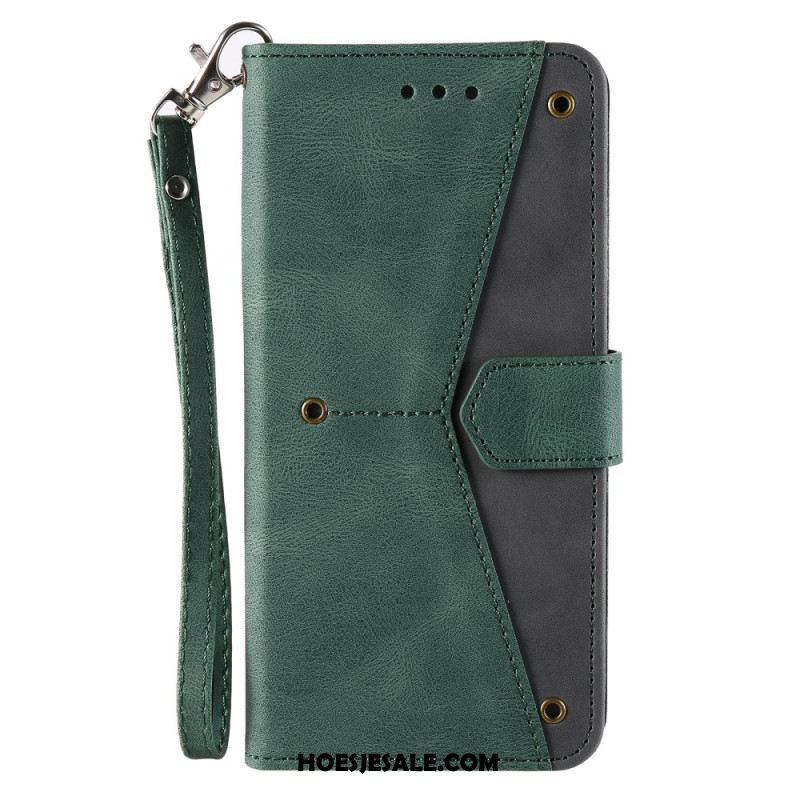 Leren Hoesje Voor iPhone 16 Plus Tweekleurige Portemonnee