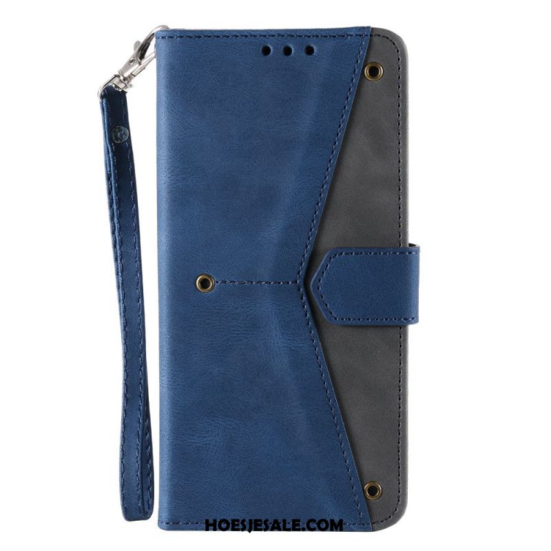 Leren Hoesje Voor iPhone 16 Plus Tweekleurige Portemonnee