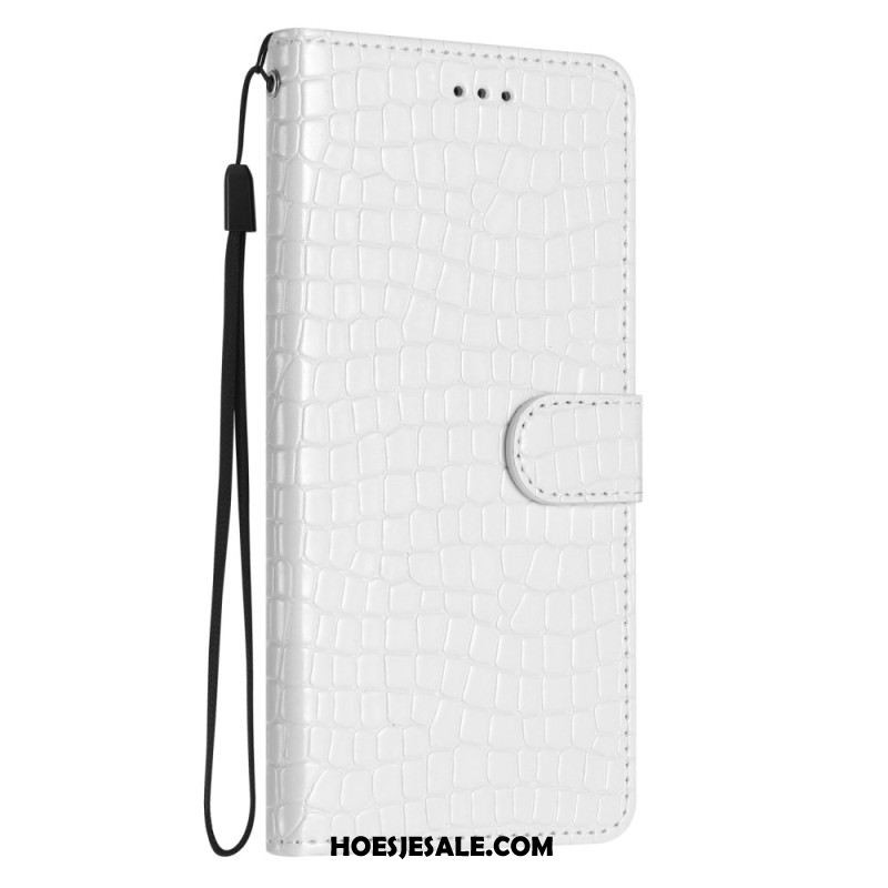 Leren Hoesje Voor iPhone 16 Pro Krokodilstijl Met Riem