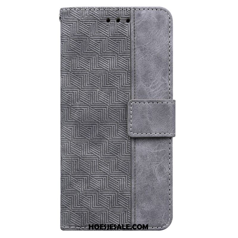 Leren Hoesje Voor iPhone 16 Pro Max Geweven Patroon Met Bandjes