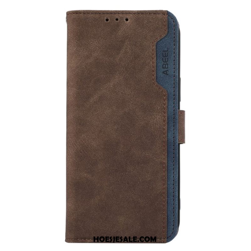 Leren Hoesje Voor iPhone 16 Pro Max Tweekleurige Rfid Abeel