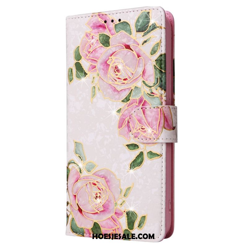 Leren Hoesje Voor iPhone 16 Pro Rfid Blocker-portemonnee Met Bloemenmotief