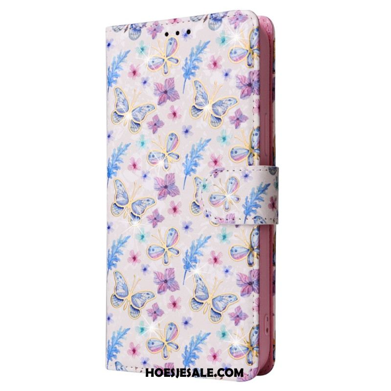 Leren Hoesje Voor iPhone 16 Pro Rfid Blocker-portemonnee Met Bloemenmotief