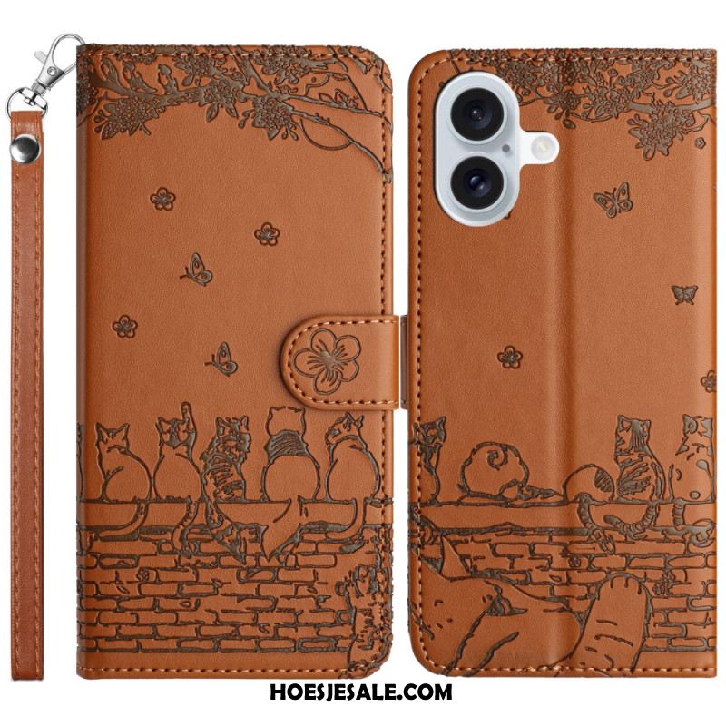 Leren Hoesje Voor iPhone 16 Stringkatten