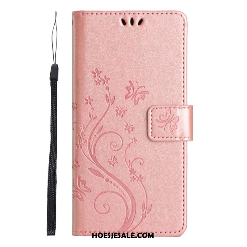 Leren Hoesje Xiaomi 14t Bloemen Met Bandje Bescherming Hoesje