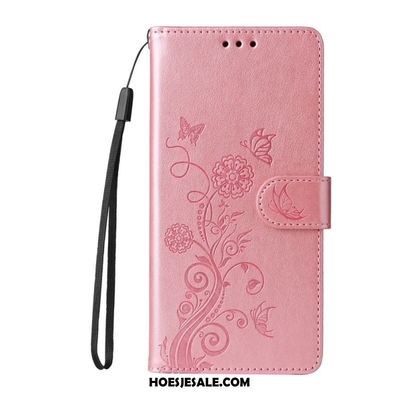 Leren Hoesje Xiaomi 14t Bloemen Met Riempje Bescherming Hoesje