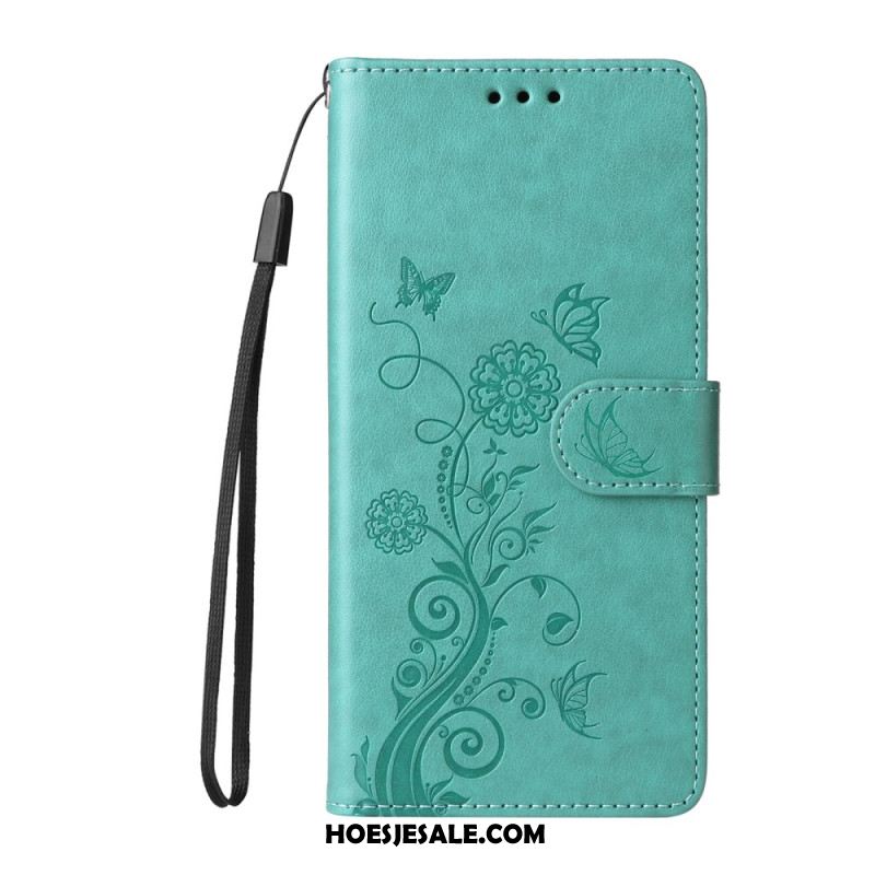 Leren Hoesje Xiaomi 14t Bloemen Met Riempje Bescherming Hoesje