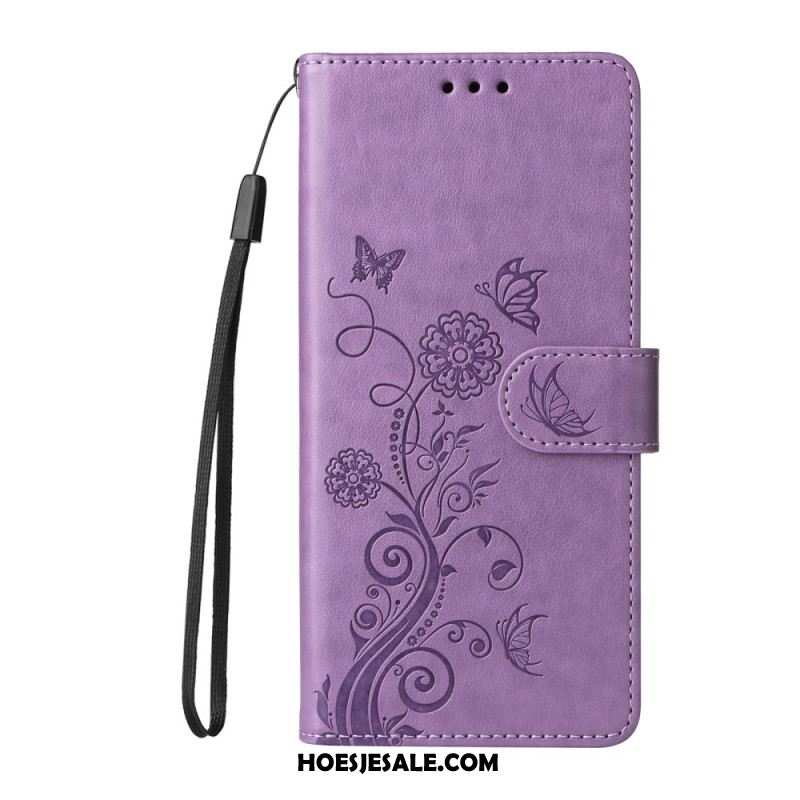 Leren Hoesje Xiaomi 14t Bloemen Met Riempje Bescherming Hoesje