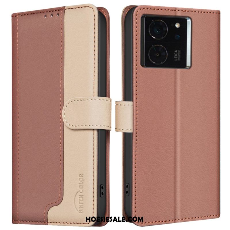 Leren Hoesje Xiaomi 14t Pro Tweekleurige Binfen Kleur