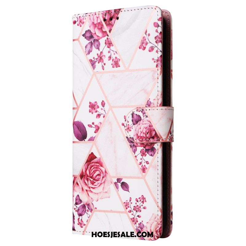 Leren Hoesje Xiaomi Redmi Note 13 4g Marmeren Stijl Met Riem Bescherming Hoesje