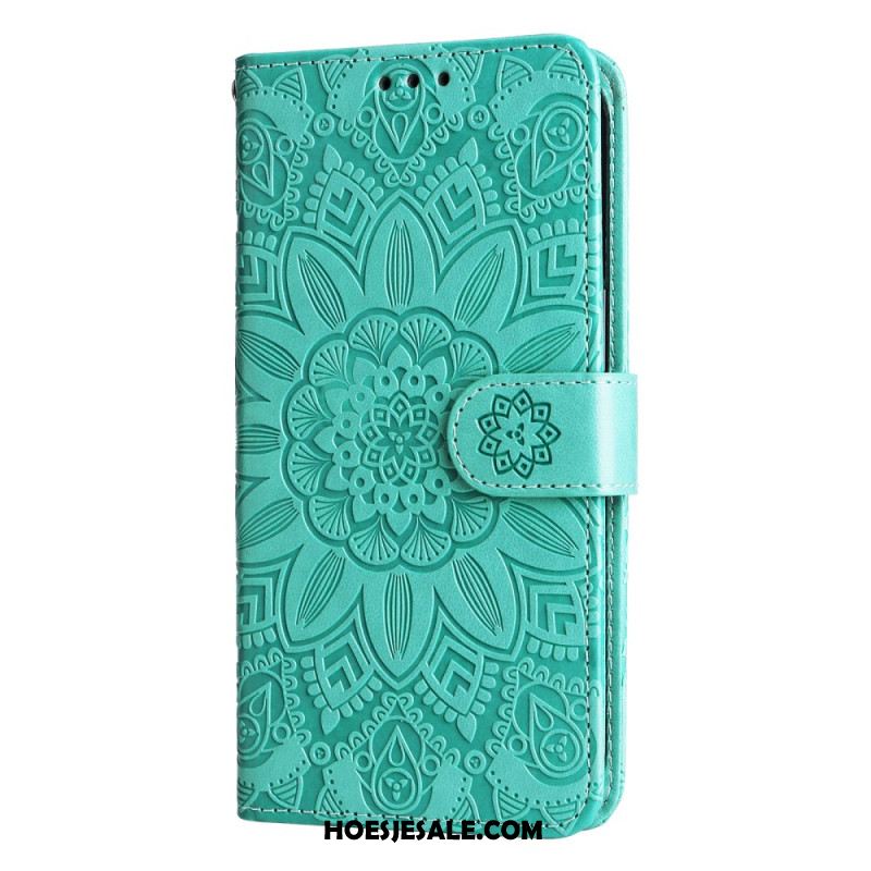 Leren Hoesje Xiaomi Redmi Note 13 5g Zonnebloempatroon Met Riempje Bescherming Hoesje