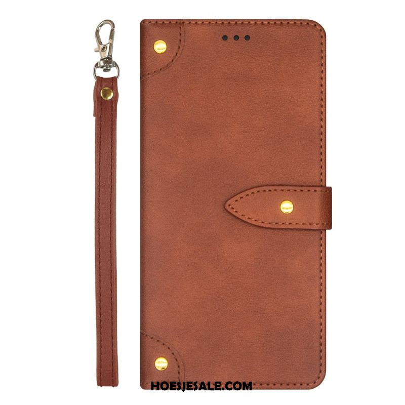 Leren Hoesje Xiaomi Redmi Note 13 Pro 4g Decoratieve Klinknagel Idewei Bescherming Hoesje