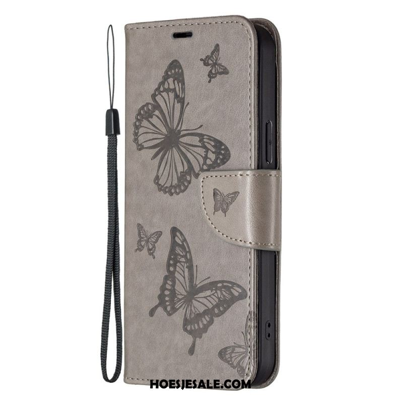 Leren Hoesje iPhone 16 Lanyard Vlinders