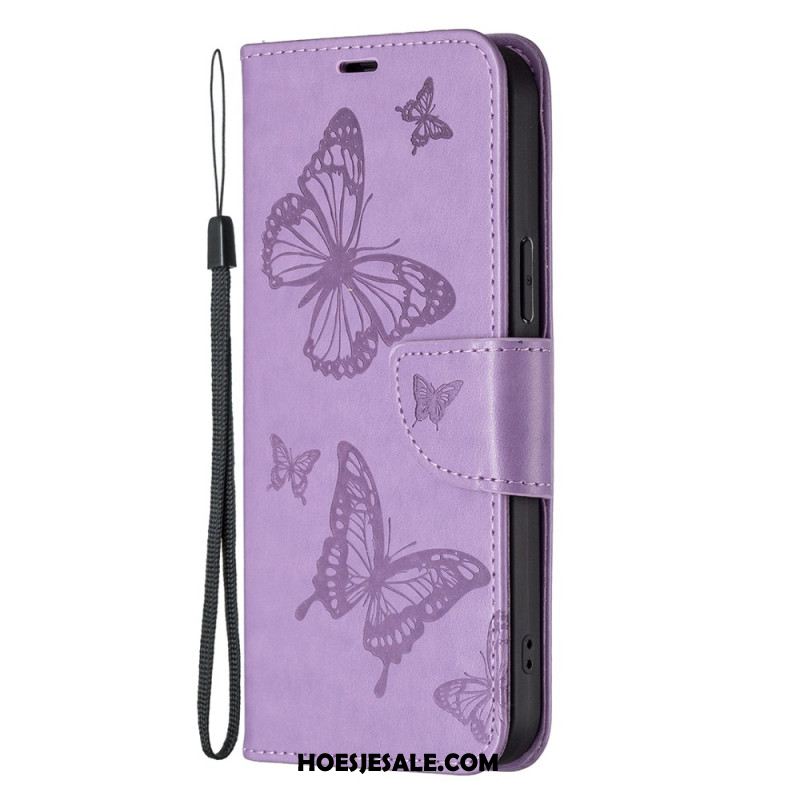 Leren Hoesje iPhone 16 Lanyard Vlinders