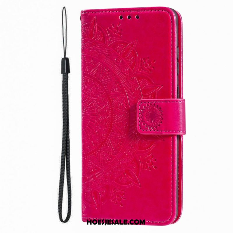 Leren Hoesje iPhone 16 Plus Mandala-zon Bescherming Hoesje